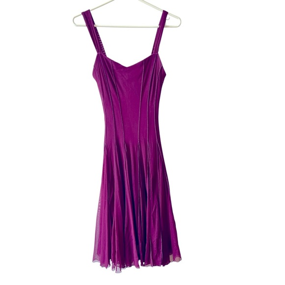 ELANA KATTAN DRESS & SHEER BOLERO JACKET S PLUM ELEGANT FIT & FLARE PINTUCK - Picture 1 of 11